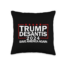 America For Trump 2024 Novelty Apparel Trump Desantis Save America Again Don and Ron 2024 Throw Pillow, 16x16, Multicolor