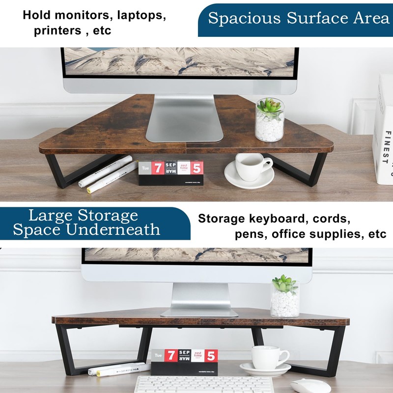 TEAMIX 26 inch Triangle Monitor Stand Riser, Desktop Corner Shelf