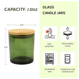 YZEROBAMB 12 Pack 10 OZ Thick Heat-Resistant Glass Candle Jars with Bamboo Airtight Lids, Empty Storage Container DIY Candle Making Jar, Labels, Gifts, Green