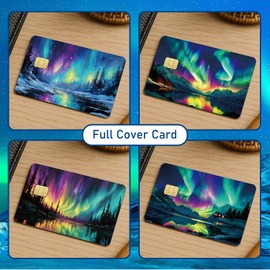 Falueqg Northern Lights Credit Card Skin - 4 Pcs Northern Lights Debit Skin Stickers Landscape Themed Credit Decal Cover Set for Transportation Key Debit Bus Cards