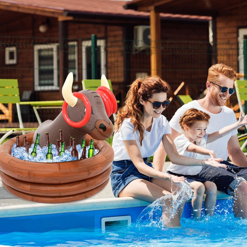 Inflatable Water Bull Ice Bucket with Rings Toss,Bull Cooler Beverage