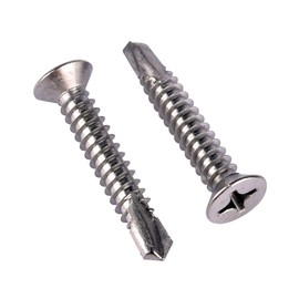 VAMUOEFL #12 x 1 Flat Head Countersunk Phillips Wood Self Drilling Screws, 410 Stainless Steel, Full Thread Sheet Metal Tek Screw, 30Pcs