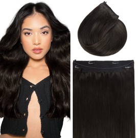 Lacer Hair Wire Hair Extensions Real Human Hair Natural Black Invisible Wire Hair Extensions 16 lnch 90g Adjustable Size Secret Wire Extensions