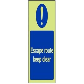 V Safety Glow In The Dark Escape Route Keep Clear Sign - Portrait - 100mm x 150mm - Rigid Plastic