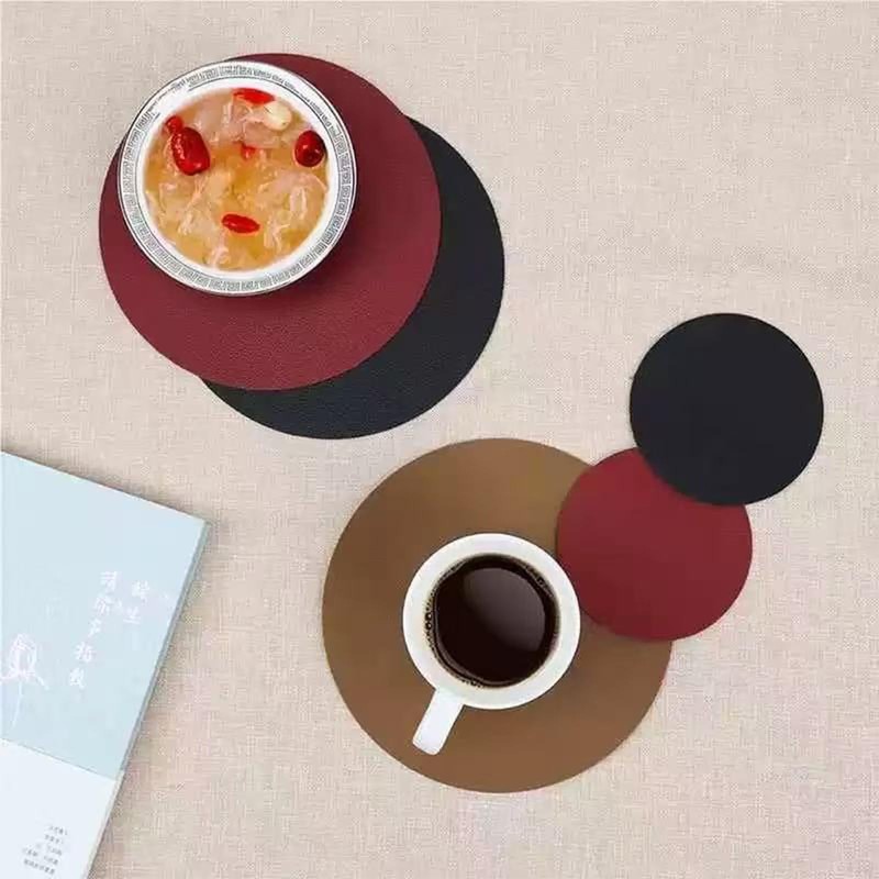 6 PCS Round Leather Coasters 10cm PVC Dual Sided Leather