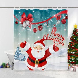 OWENIE Merry Christmas Shower Curtains for Bathroom, Winter Snowflake Funny Santa Claus Fabric Shower Curtain for Christmas Holiday Bathroom Decorations, Polyester Fabric Bath Curtain, 72 W x 72 L