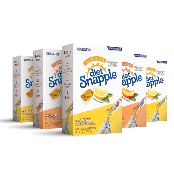Snapple, Sugar free tea variety pack– Powder Drink Mix - (5 boxes, 30 sticks) – Naturally Flavored, Makes 30 drinks - NEW, BETTER TASTE