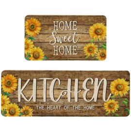 Farmhouse Sunflower Kitchen Mats Set of 2 Non Slip Home Sweet Home Kitchen Rugs Seasonal Flowers Home Decor Low-Profile Washable Floor Mat 17x47 Inch and 17x29 Inch
