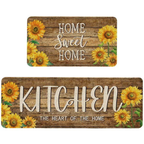 Farmhouse Sunflower Kitchen Mats Set of 2 Non Slip Home