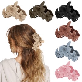 6 Pack Flower Hair Claw Clip for Women, Non-slip Flower Hair Claws, Strong Hold Girls Claw Clip for Medium Thick, Colorful Eggplant Styling Accessories Jaw Clips for Straight Curly Wavy