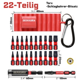 Geinxurn Torx Screwdriver Bit Set 22 Pieces, T7-T40 S2 Steel Magnetic 1/4 Inch Hex Shank Impact Resistant Star Screwdriver Bit Set with Bit Holder and Storage Box