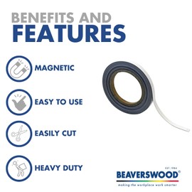 Magnetic Steel Easy-Wipe Tape, Thin & Flexible, Cut to Fit Strip, Strong Magnetic Tape, High Visible Identification, Suitable For All Non-Magnetic Surfaces - White - H.20mm x W.10M