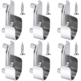 6 Pieces Clothes Rail Holder Wardrobe Rail Bracket Cupboard Tube Bearing Nickel-Plated Silver Wardrobe Rail Bracket 15 mm Wardrobe Flange Rail Bracket and 6 Pieces Screws Polished