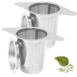Tea Filter,304 Stainless Steel Tea Strainer,with lid Wide Handle Tea Infuser,for teapots Cups Mugs to Brewing Steeping Tea Leaf Strainer,Loose Tea Strainer,Tea Infuser for Loose Tea (2 PCS)