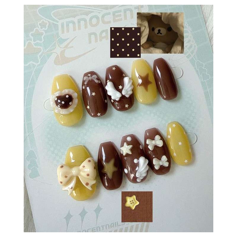 Dot Ribbon Cozy Handmade Nail Tips - Oval / 도트