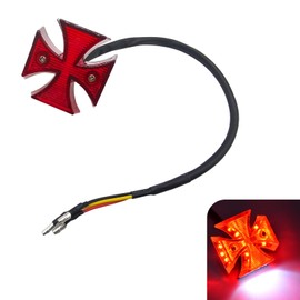 Arwrilt Motorcycle LED Tail Light, Cross Style Motorcycle LED Rear Brake Light, Watarproof Retro Cruiser Cross Rear Light, Modification Accessories for Motorcycles (Red)