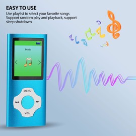 MP3 Player, Portable Music Player with 1.8 Inch LCD Screen, Supports FM Radio Recording, Supports MP3, WMA, FLAC, APE, AAC, OGG, ACELP (Sky Blue)
