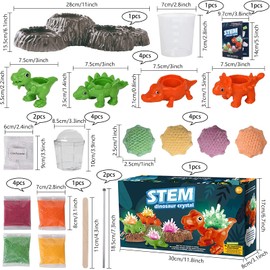 Crystals Breeding Experiment Set for Children, 4 Colours Dinosaur Crystals Experiment Box, Waxing, Growing, Scientist Toy, Gifts for Boys and Girls
