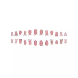 Duck Shaped Press on Nails Medium Fake Nails Rhinestones Designs Pink Glossy Cute Stick on Nail Wide Duckbill Full Cover White French Tip False Nails Acrylic for Women DIY Manicure Accessories 24 Pcs