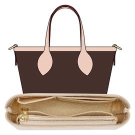 OAikor Purse Organizer Insert, Felt Zipper Small Tote Handbag Organizer Compatible with neverfull BB, mini anjou, energy xs and More,Beige/XS