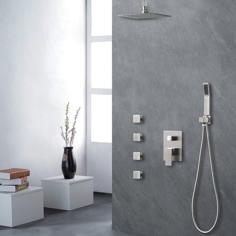 Bostingner Shower Body Spray Jets, Brushed Nickel Brass Square Shower