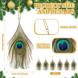 Syhood 12 Pcs Peacock Feather Ornaments Christmas Natural Peacock Bird Ornaments for Christmas Tree Teal Christmas Ornaments for Wedding Home Christmas Day Party Decor(Classic Style)