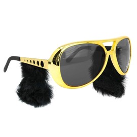 Nereds Gold Rockstar Costume Glasses with Sideburns Rock Style Glasses Celebrity Aviator Shades Costume Accessories for Rapper Hippie Party Supplies