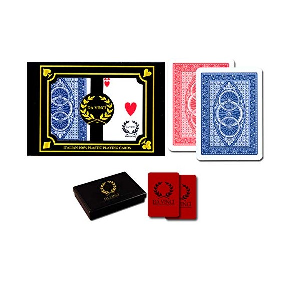 DA VINCI Ruote, Italian 100% Plastic Playing Cards, 2-Deck Poker Size Set, Regular Index, w/2 Cut Cards
