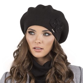 Vivisence Ladies Beret Hat Headpiece Warm Patterned Plain 7006 Made in EU - black