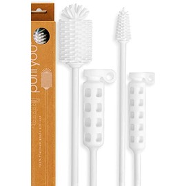 Platinum Silicone Water Bottle Cleaner Brush | Extra Long Handle - 16 inch | with Cap Brush | for Baby Bottles, Tumblers, Drinking Glasses, Vase, Perfect for Narrow Skinny Neck Containers by purifyou