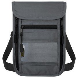 sundee Travel Neck Wallet with Double Zippers, RFID Blocking Passport Holder with Adjustable Neck Strap for Men and Women to Keep Cash, Credit Cards and Travel Documents Safe, Light Gray, Small,