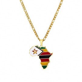 Hafrita Men Afria Necklace 18K Gold Plated Stainless Steel Continent Map Pendant Necklace (45cm/17.7in, Zimbabwe)