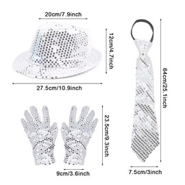 EUPSIIU Pack of 3 Shinny Sequin Costume Kids Jazz Hip-Hop Dance Performance Accessories with Sequins Hat Tie Sequins Gloves Latin Jazz Mardi Gras Cosplay Prom Party