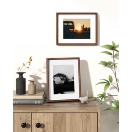 RICHFOCUS 8.5x11 Picture Frame USA-Sourced Natural Walnut Solid Wood Photo Frame Handcrafted Rounded Corner Wooden Frame with Real Glass Display Photos 6x8 with Mat or 8.5x11 Without Mat