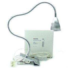 QUANS 5W 5x1W Warm White Clamp Clip on 19inch Flexible Gooseneck High Power LED Desk Table Sewing Study Work Bedside Reading Swing Arm Light Lamp,Ultra Bright Silver 110V US Plug