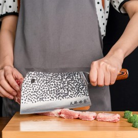 TJ POP Heavy Duty Bone Cleaver Knife 7.6 Inch, Ultra Sharp Meat Bone Chopper Knife, Full-Tang Butcher Knife with Wooden Handle, 50CR15MoV Stainless Steel Blade Thickness 3.5mm, TJ SEGA Series TC19071