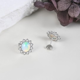 Natural Opal Earrings Sterling Silver White Opal Stud Earrings Opal Jewellery Gifts for Women Girls, Silver