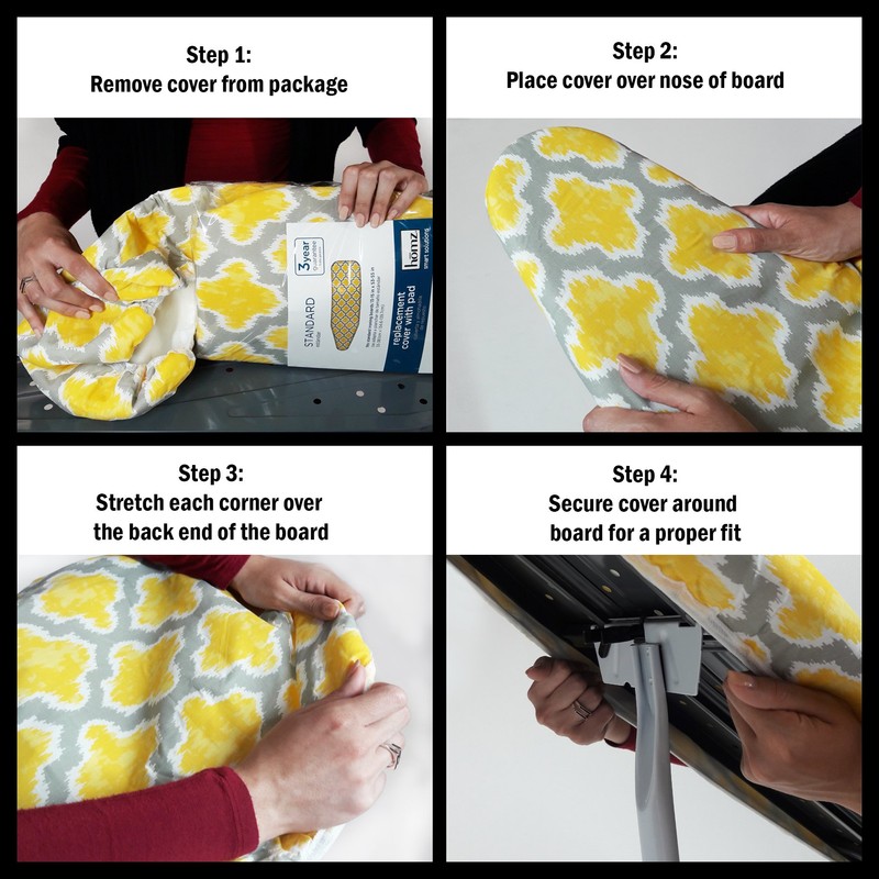 HOMZ Standard Width Ironing Board Cover and Pad, Purple/Grey/White Moroccan