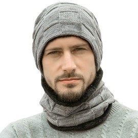 Bafup Neck Warmer, Knit Hat, Cap, Fleece Lined, Cold Protection, Heat Retention, Warm Fluff Inside, Soft, Elastic Material, Cold Protection, For Skiing, Cycling, Work, School, Sports, Outdoor, Autumn,