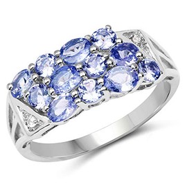 Bonyak Jewelry Genuine Oval Tanzanite and Tanzanite Ring in Sterling Silver - Size 8.00