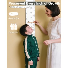 HZZHE Growth Chart for Kids with Wooden Storage Box - 11.81'' to 78.74'' Height Measurement Kit Includes Marker & Wall Decal Sticker, Nursery Room Decor for Baby to Teen