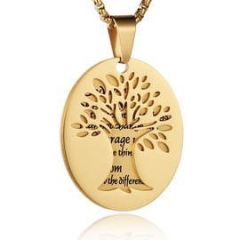 HZMAN Two Piece Serenity Prayer Stainless Steel Pendant Necklace With Tree Of Life Cut Out 22+2" Chain (Gold)