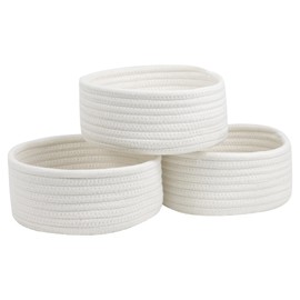 Set di 3 piccoli cestini portaoggetti in corda di cotone, piccoli cestini per l'organizzazione, graziosi mini cestini per la cameretta dei bambini, cestino rotondo decorativo bohémien bianco per il
