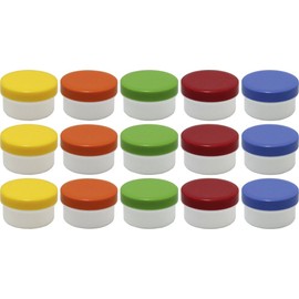 15 ointment containers, cream containers, flat ointment jars, 60 ml contents with coloured lids, made in Germany