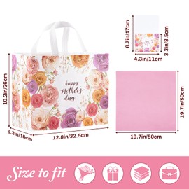 STYPOP 2 Pack 13" Large Mothers Day Gift Bags with Tissue Paper, Reusable Non-Woven Pink Gift Bags with Handles, Mothers Day Gifts for Mom/Grandma/Friends, 12.8"*10.2"*6.3"