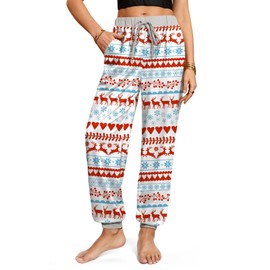 For G and PL Womens Christmas Ugly Pajama Pants 3D Print Funny Sleep Xmas Sweatpants Reindeer & Hearts M