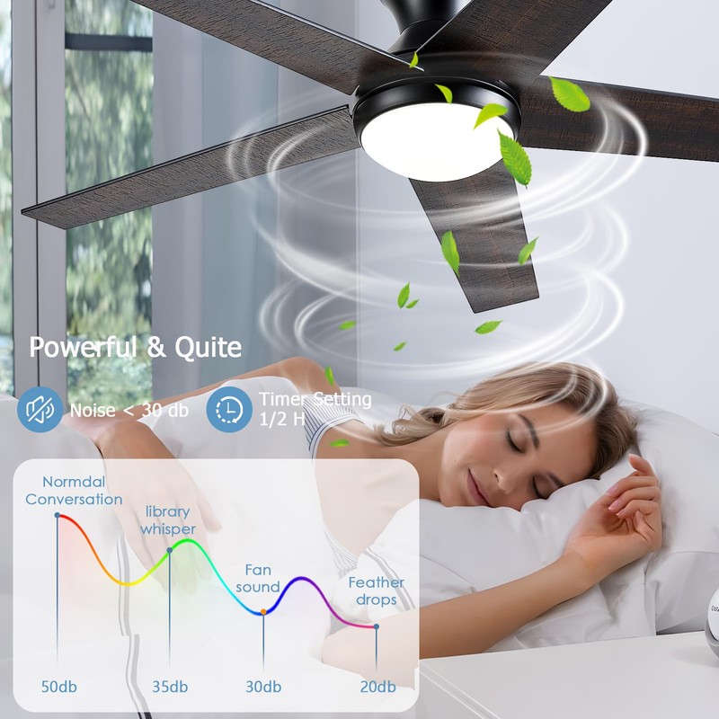 Ayaoty Ceiling Fans with Lights, 48 inch Low Profile Ceiling
