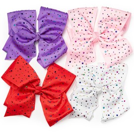 Aloha Supply Large Hair Bows - Set of 4 Unique Hand Made with Jewels - Solid Color - Alligator Clip - Sparkle Theme - Girls Toddlers Adult