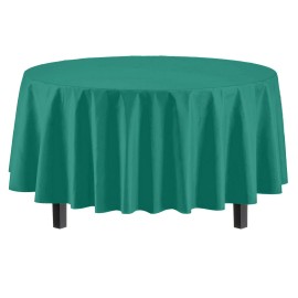 Party Solids 84In Round Teal Plastic Tablecloth Disposable Heavy Duty For Parties Events