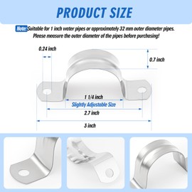 Yaocom 100 Pcs 1 1/4 Inch Pipe Strap Stainless Steel Conduit Clamp Reinforced Rigid 2 Hole U Bracket for Pipe Fixing on Various Surfaces
